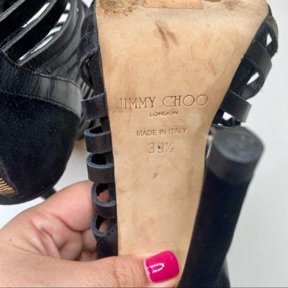 Jimmy Choo Black Leather Caged Heels - Picture 9 of 11